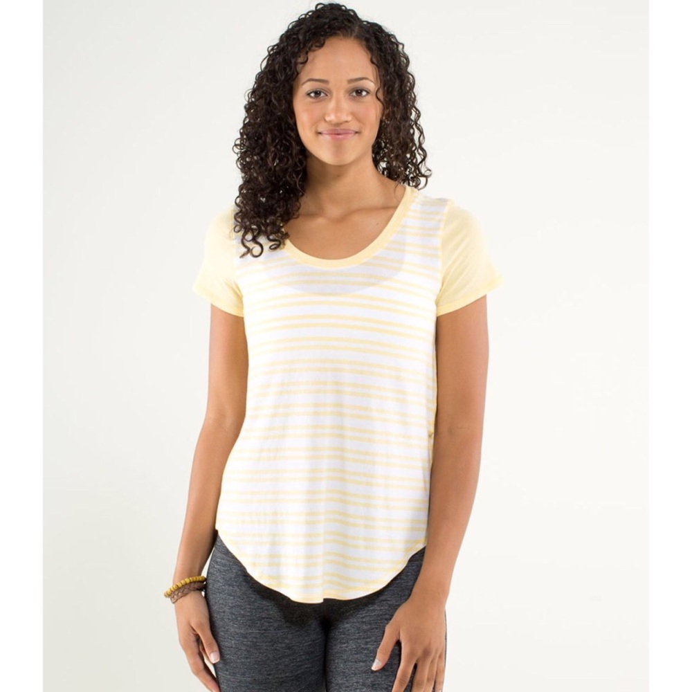 Lululemon Serene Yellow Twin Stripe Tee Shirt
